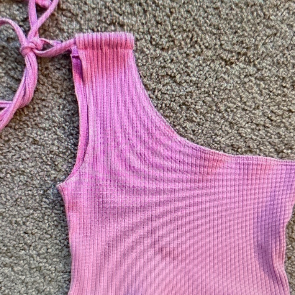 aerie Ribbed One-Shoulder Pink Kids One-Piece